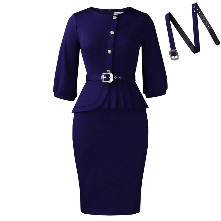Damen Etuikleid mit elegantem Peplum-Saum und tailliertem Gürtel Drune