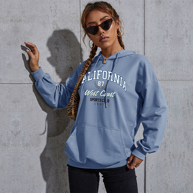 Damen Relaxed-Fit Hoodie mit Collegestyle-Frontprint und Kängurutasche Drune