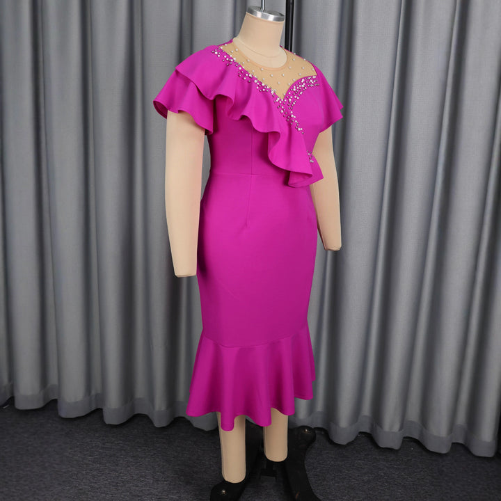 Damen figurbetontes Abendkleid mit asymmetrischem Rüschendetail und elegantem Wasserfallausschnitt Drune