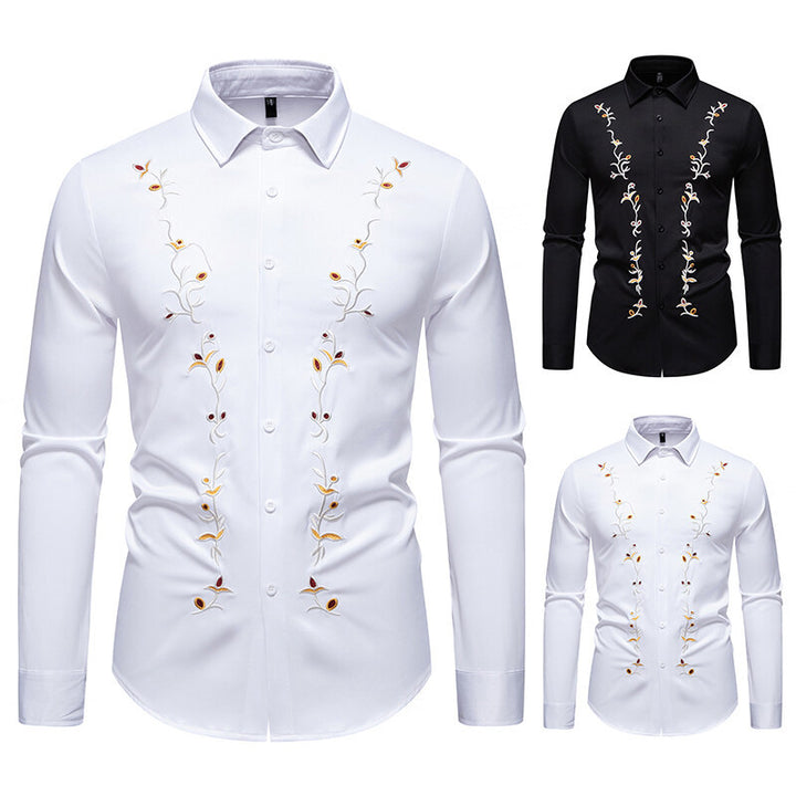 Herren Elegantes besticktes Hemd mit Kentkragen und figurbetonter Slim‑Fit‑Silhouette Drune