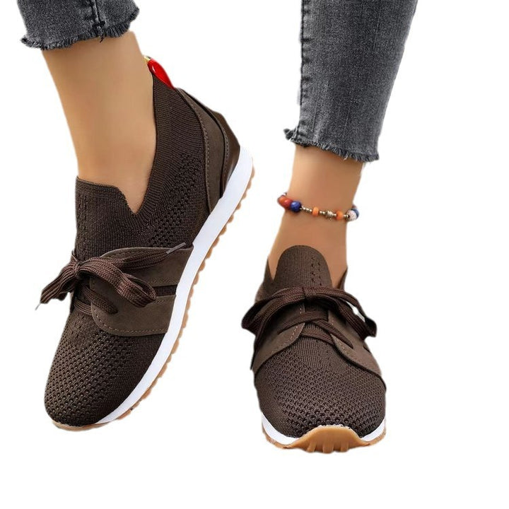 Damen Strick-Slip-On Sneaker mit elastischem Schaft, dekorativer Schnürung und profilierter Gummilaufsohle Drune