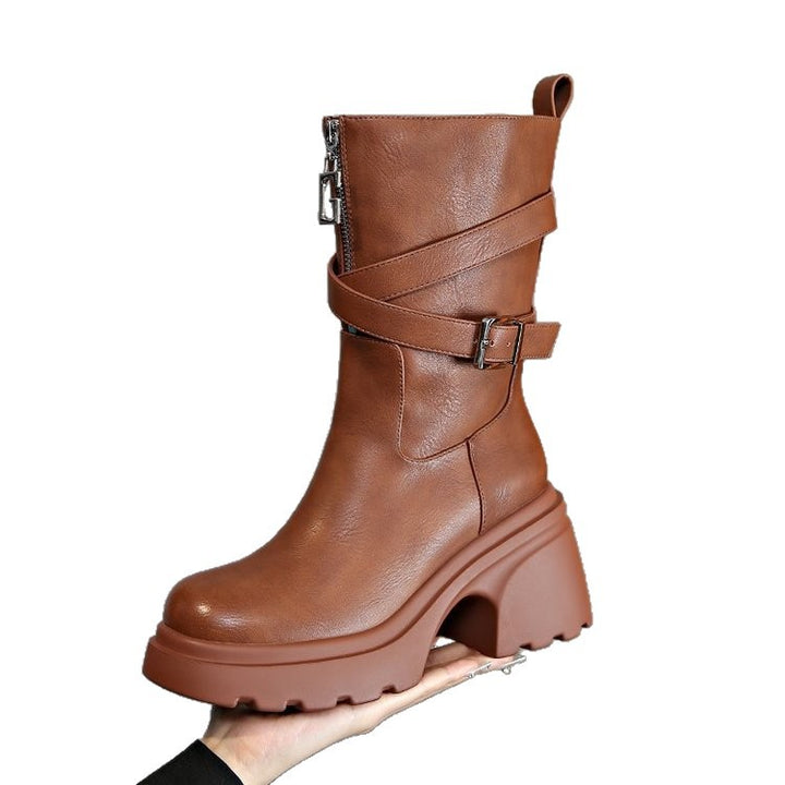 Damen Modische Stiefeletten mit Schnalle Drune