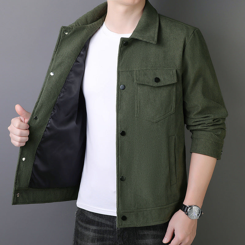 Herren Cordjacke im Truckerstil mit Druckknopfleiste Drune