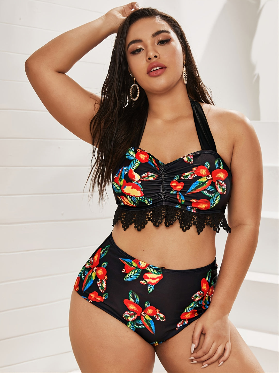 Damen Zweiteiliges Badeanzug-Set mit floralem Design Drune