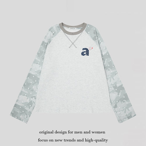 Damen Langarmshirt mit Raglanärmeln, Camouflage-Print und Herz-Initiale Drune