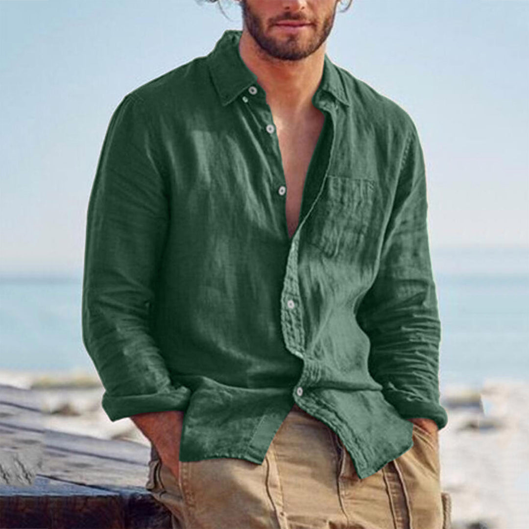Herren nan Leinenhemd mit Brusttasche und lässiger Strandpassform Drune