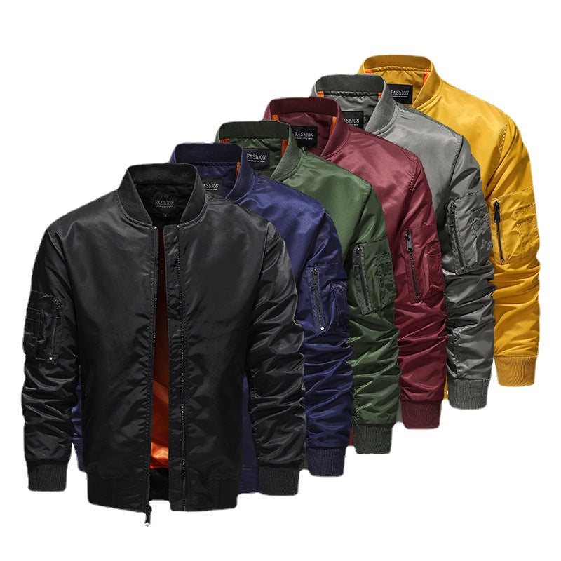 Herren Windabweisende Nylon-Bomberjacke mit Reißverschluss-Ärmeltasche und gerippten Bündchen Drune
