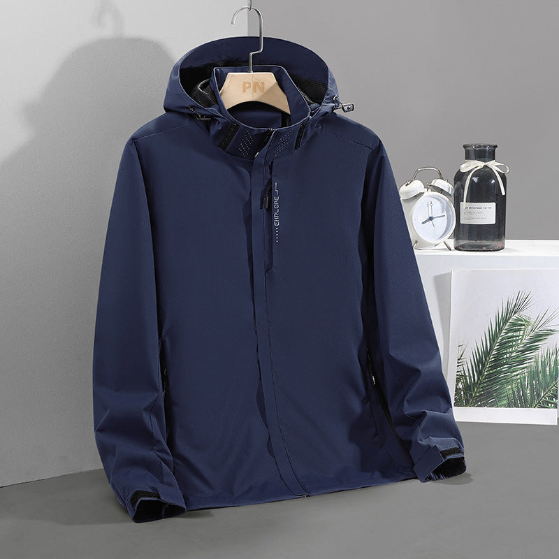 Herren Leichte wasserabweisende Softshell‑Außenjacke mit verstellbarer Kapuze und Sturmleiste Drune