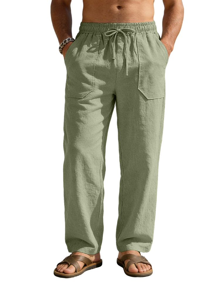Herren nan weite Relaxhose aus Leinen-Mix mit Kordelbund und aufgesetzten Beintaschen Drune