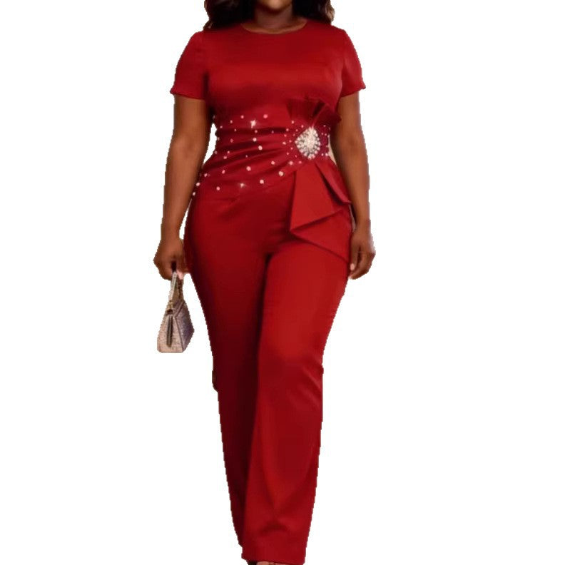 Damen elegante Jumpsuit mit figurbetonter Silhouette und Rüschendetails Drune