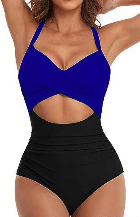 Drune | Damen Einteiler Badeanzüge Push Up Bauchkontrolle Badeanzüge V-Ausschnitt Cutout Anständige Bademode