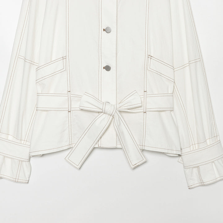 Damen Cropped Utility‑Jacke mit Stehkragen, Taillenband und sichtbaren Ziernähten Drune