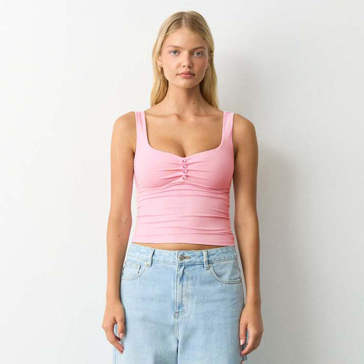 Damen hochwertige Bustier-Top mit dekorativem Knopfdesign Drune
