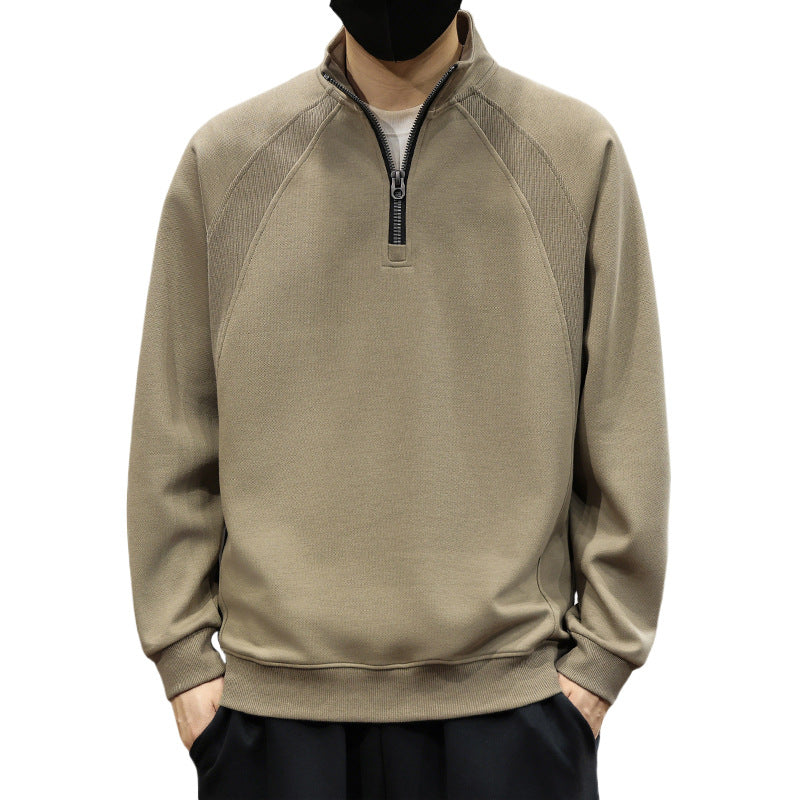 Herren Oversize-Halbzip-Sweatshirt mit hohem Stehkragen, Raglanärmeln & gerippten Abschlüssen Drune
