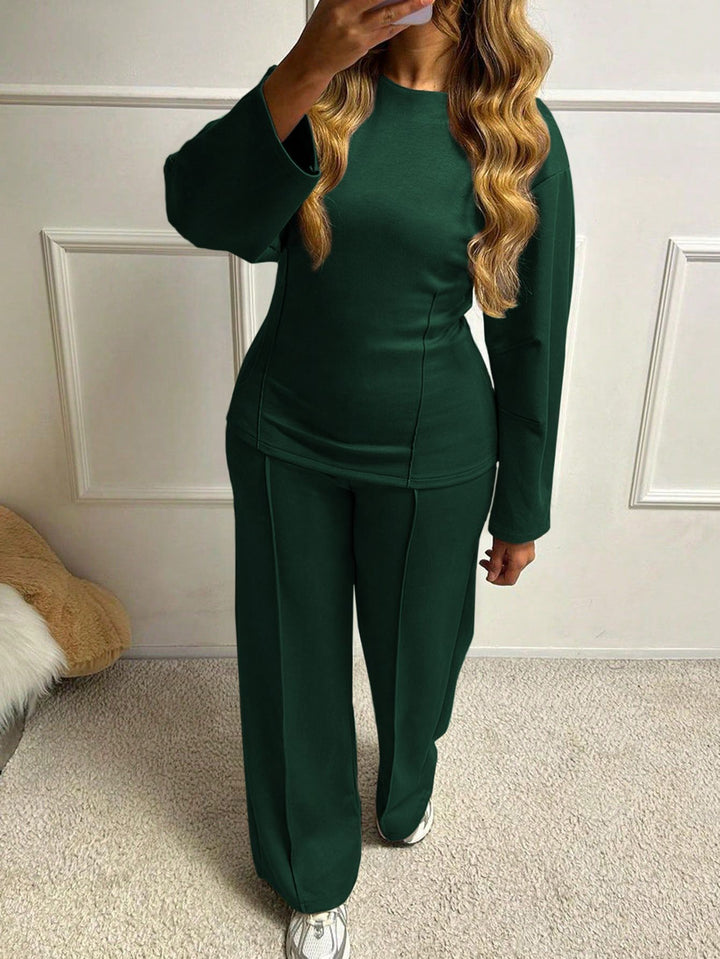 Damen nan weiches Lounge-Set mit tailliertem Sweatshirt, formgebenden Nahtdetails und weitem Palazzohosen-Bein Drune