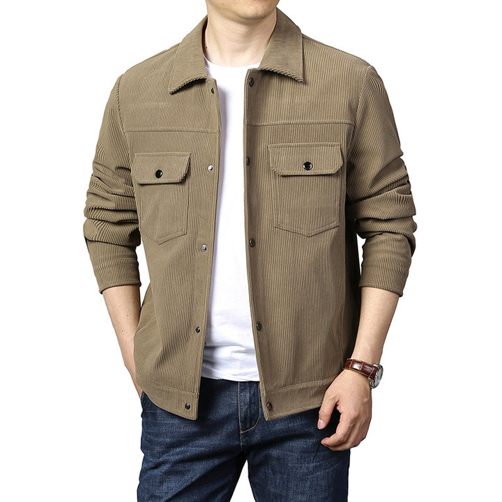 Herren Cord-Truckerjacke mit Druckknopfleiste und Brustklappen Drune