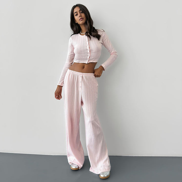 Damen Langarm-Crop-Top mit Knopfleiste und weichem Material Drune