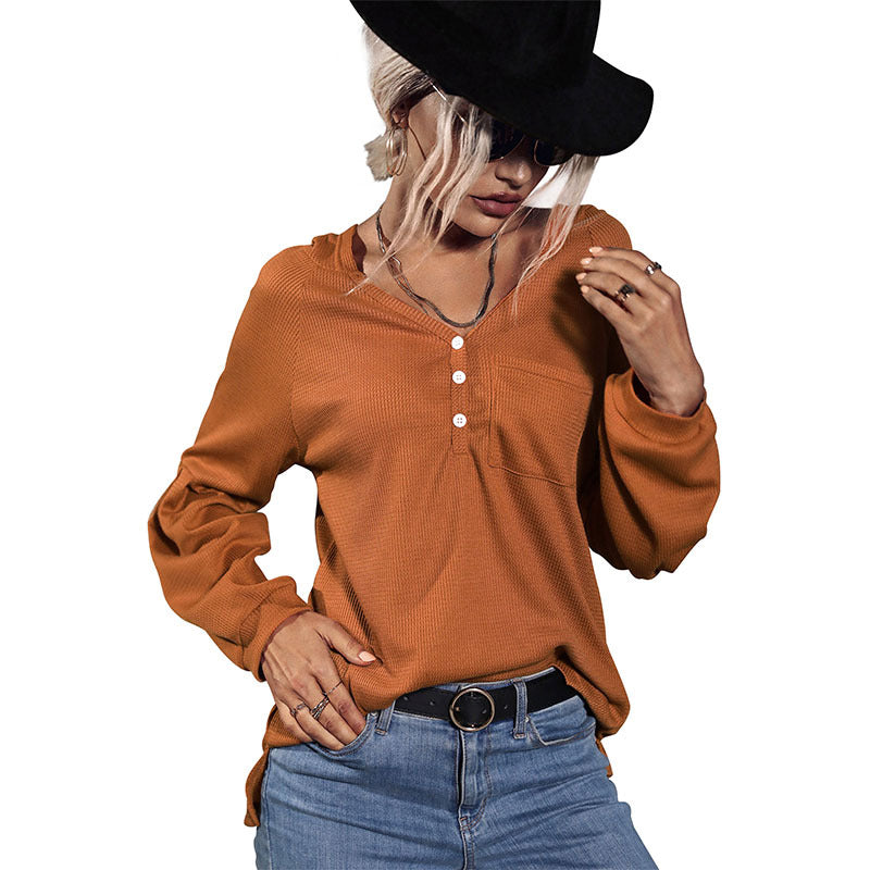 Damen Lässiges Langarmshirt mit Knopfleiste Drune