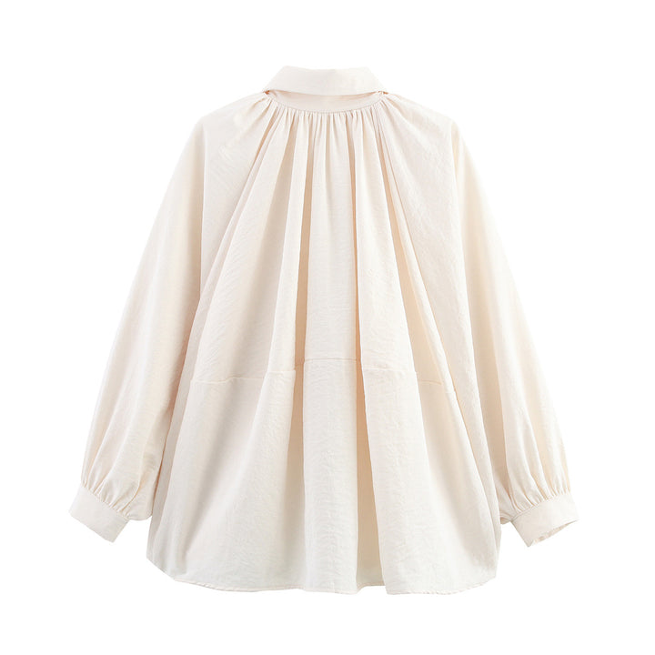 Damen nan oversize geraffte Bluse mit Ballonärmeln und Frontreißverschluss Drune