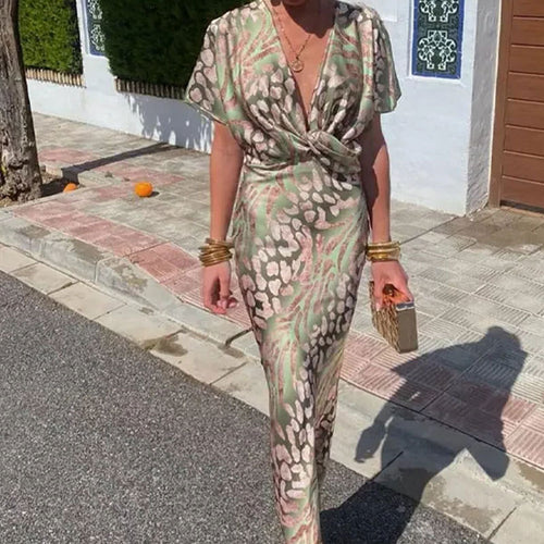 Damen Elegantes Maxikleid mit intensivem Druck und fließendem Schnitt Drune