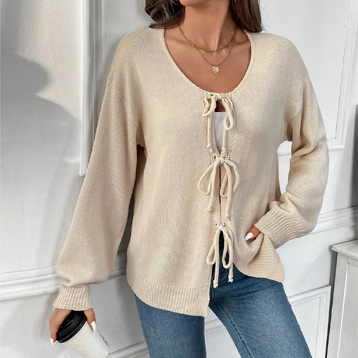 Damen Modischer Strickcardigan mit Kordelzug Drune