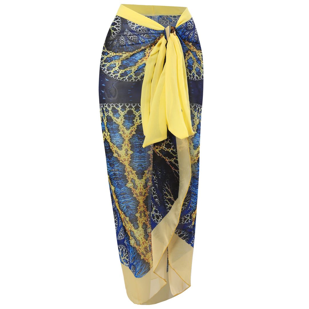 Damen Wickelrock mit elegantem Aquarell-Muster und Bindegürtel Drune