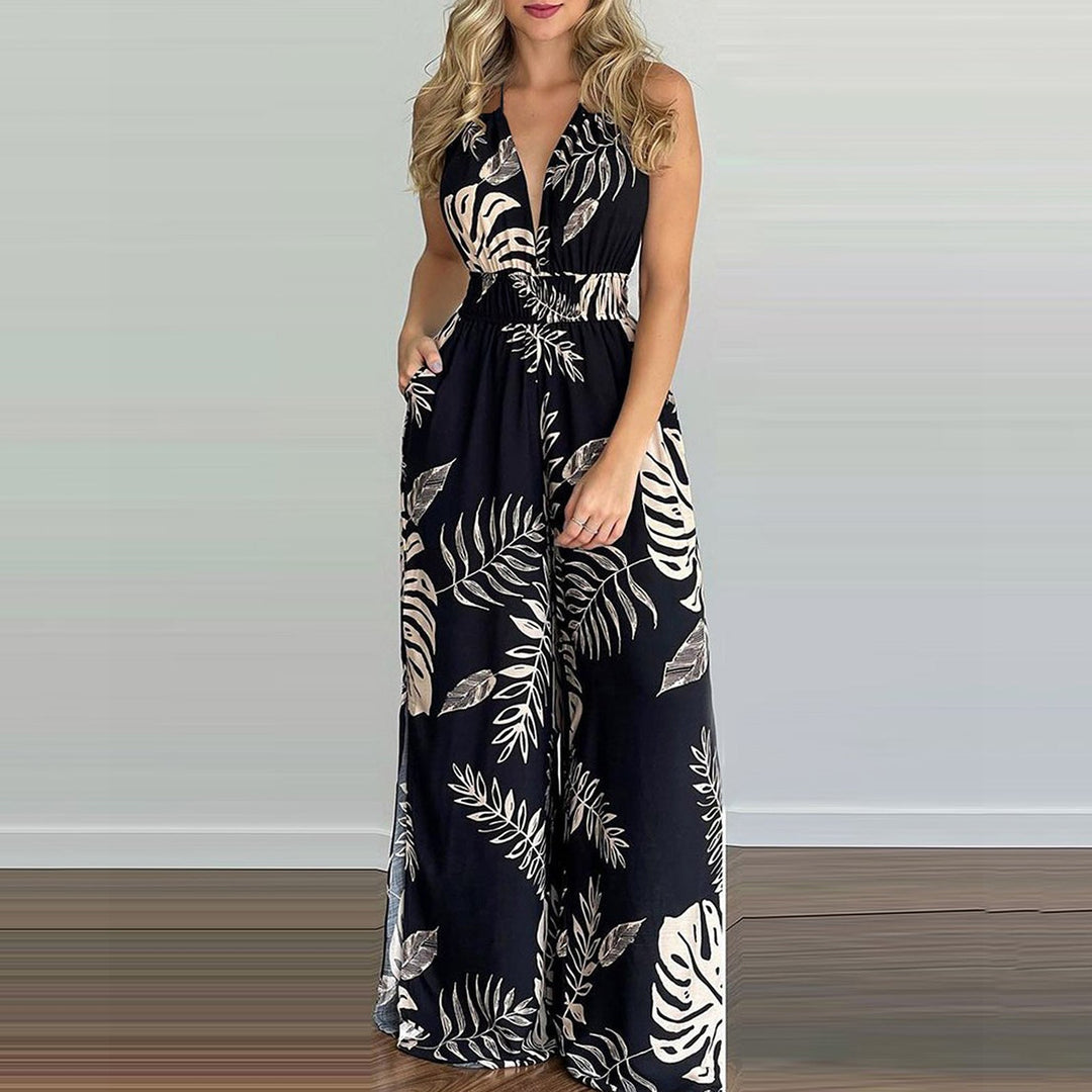 Damen eleganter Jumpsuit mit Spaghettiträgern und hohen Seitenschlitzen Drune