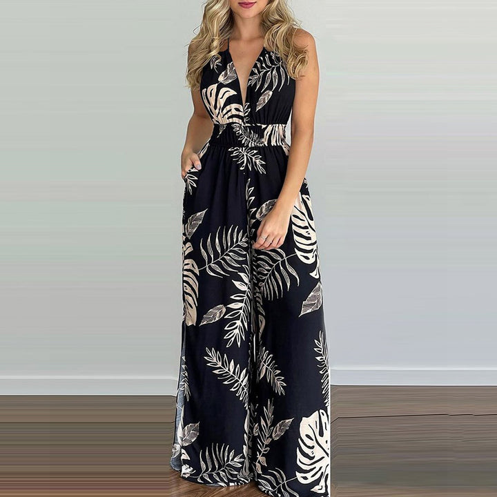 Damen eleganter Jumpsuit mit Spaghettiträgern und hohen Seitenschlitzen Drune