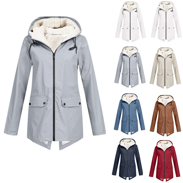 Damen wetterfeste und gefütterte Regenjacke mit verstellbarem Kapuzenkragen Drune