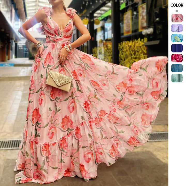 Damen Maxikleid mit luftigen Rüschendetails und ausgefallenem Wickeldesign Drune