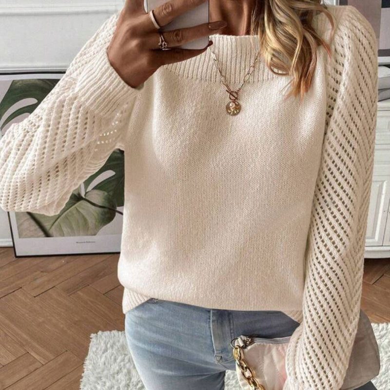 Damen Strickpullover mit modischen Lochärmeln und Rundhalsausschnitt Drune