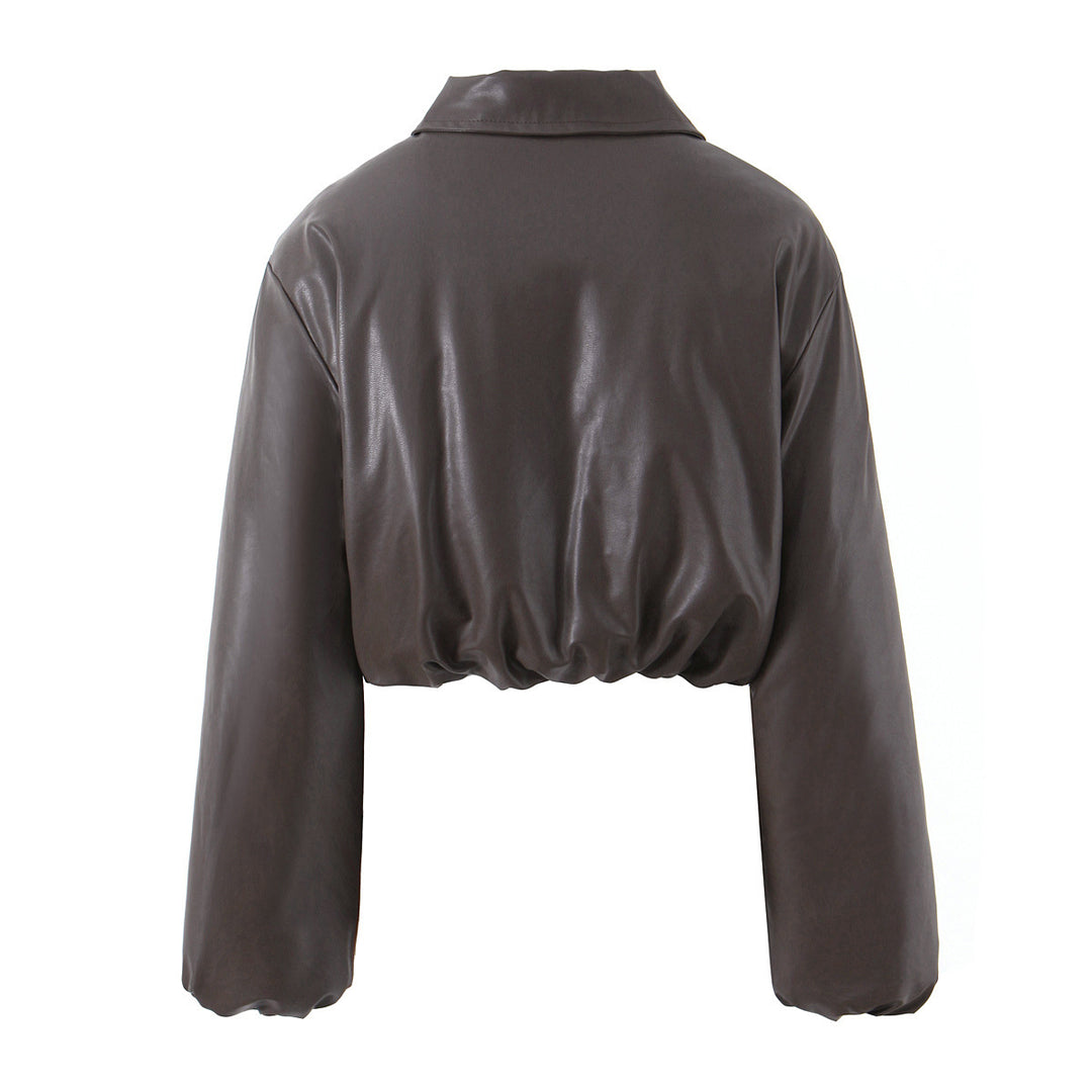 Damen elegante cropped Jacke mit Reißverschluss und Stickkragen Drune
