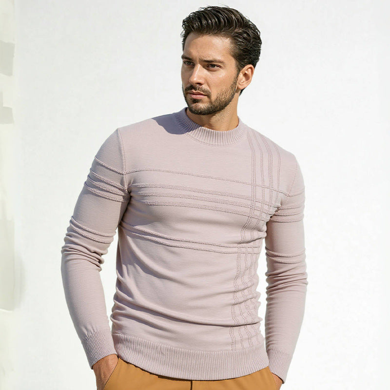 Herren Strukturierter Feinstrickpullover mit Rundhalsausschnitt und dekorativen Streifen-Reliefnähten Drune