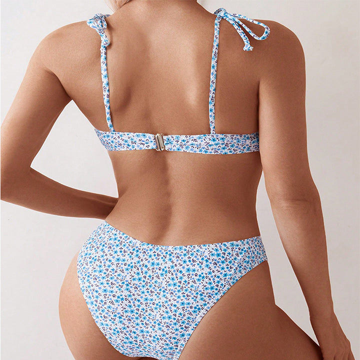 Damen Zweiteiler Bikini mit Blumenmuster und verstellbaren Trägern Drune