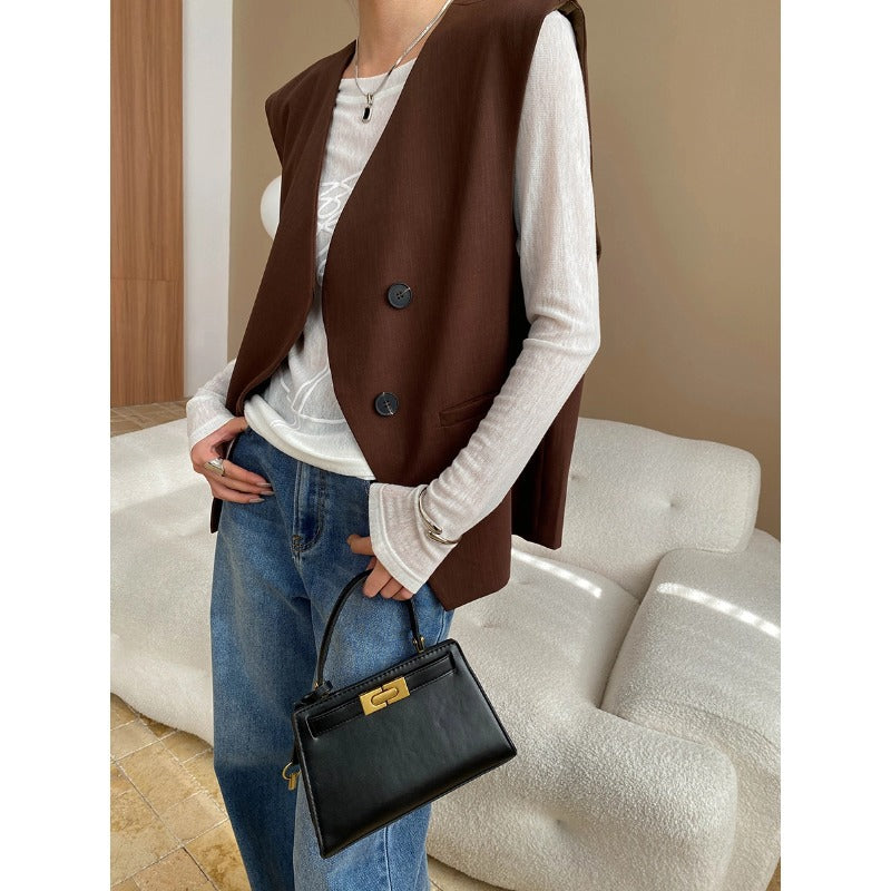 Damen elegante Weste mit asymmetrischem Schnitt und praktischen Taschen Drune
