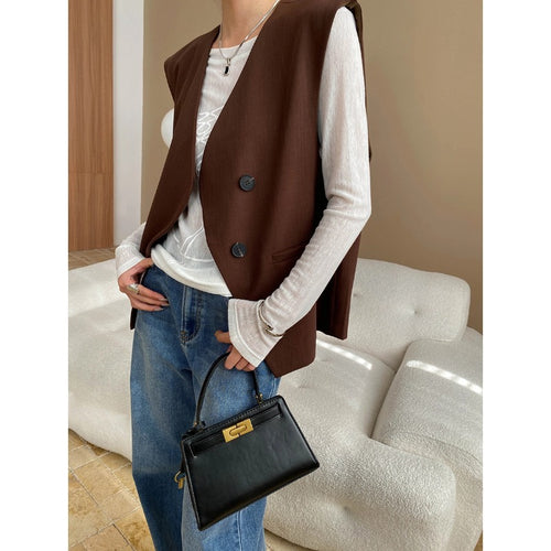Damen elegante Weste mit asymmetrischem Schnitt und praktischen Taschen Drune