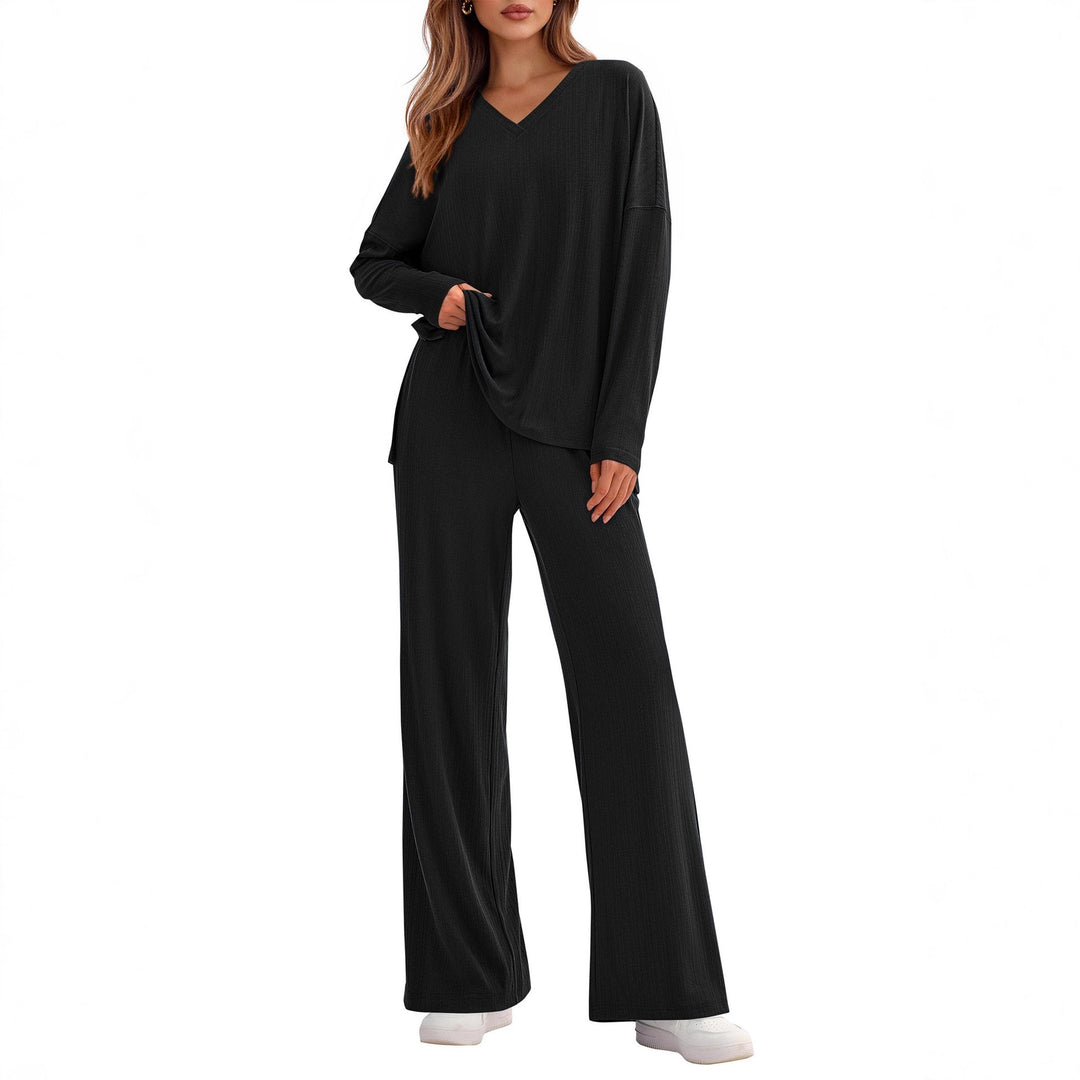 Damen elegantes und lässiges V-Ausschnitt Lounge-Set Drune