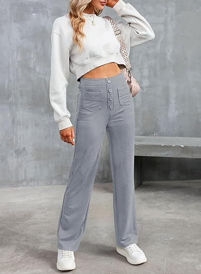 Damen Hochtaillierte Wide‑Leg Hose mit aufgesetzten Taschen Drune