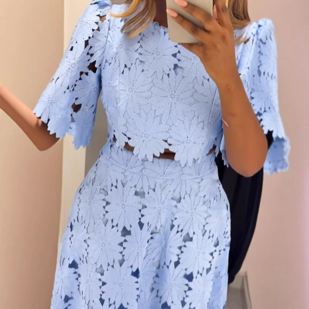 Damen gehäkeltes Maxikleid mit floralen Details Drune