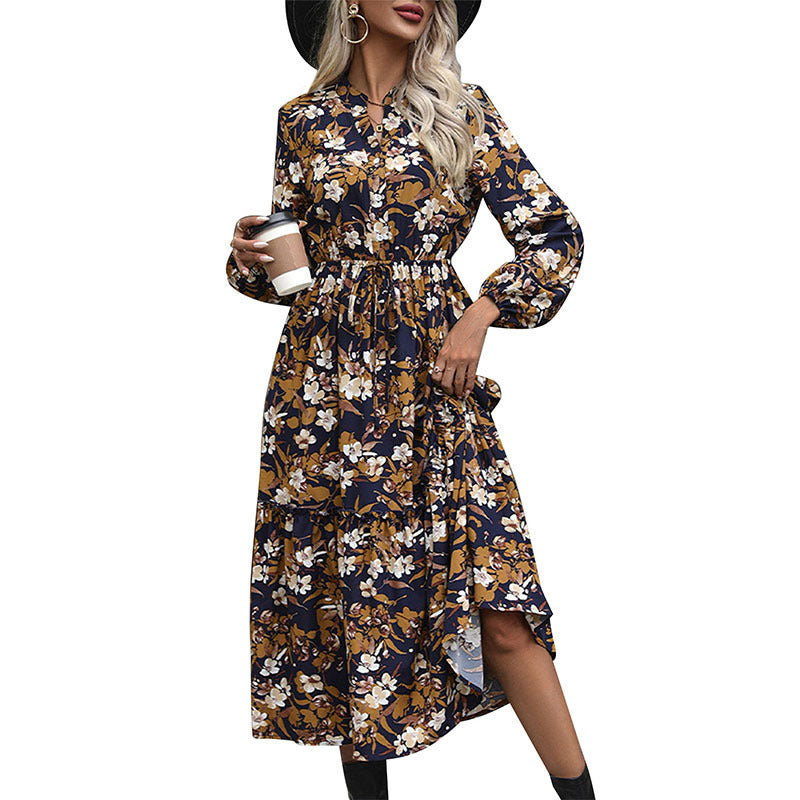 Damen Midikleid mit floralem Design und eleganter Taillierung Drune