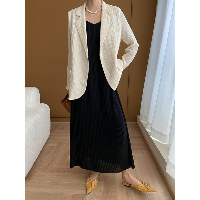 Damen Maxikleid mit plissierten Falten und schmalen Trägern Drune