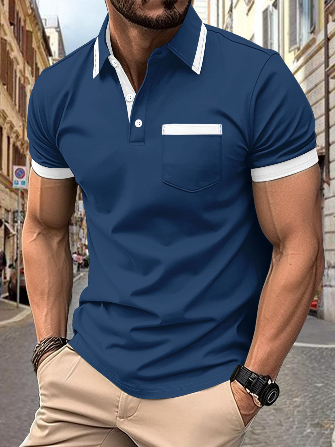 Herren modernes Polo-Shirt mit Kontrastkragen Drune