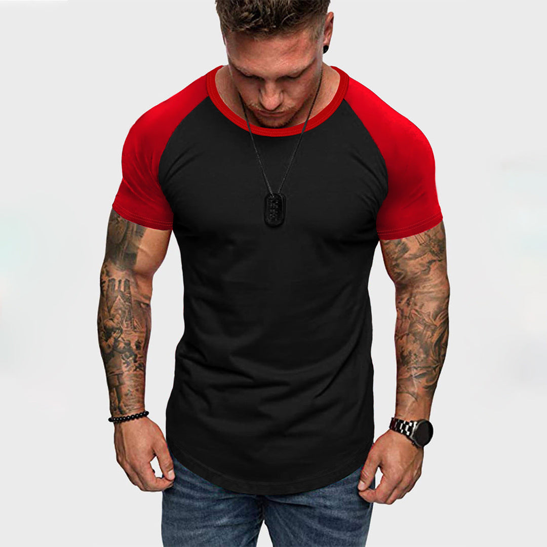 Herren Rundhalsshirt mit kontrastierenden Ärmeln und figurbetonter Passform Drune