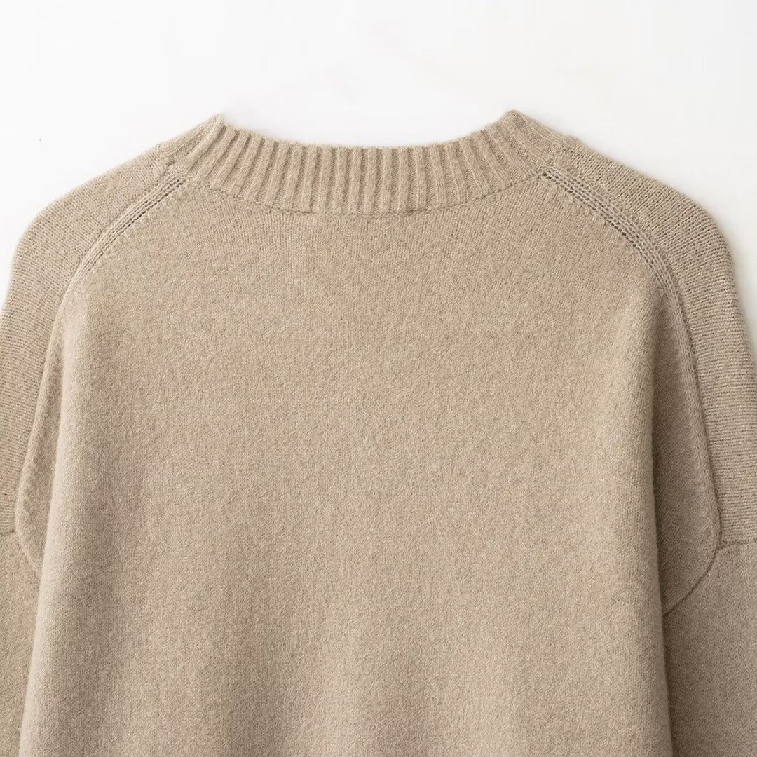 Damen Oversize-Feinstrickpullover mit Rundhalsausschnitt, überschnittener Schulter und extra langen Rippbündchen Drune