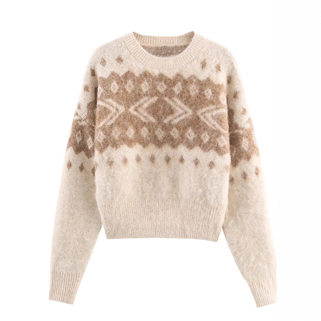 Damen Flauschiger Strickpullover mit Norwegermuster und kastiger Passform Drune