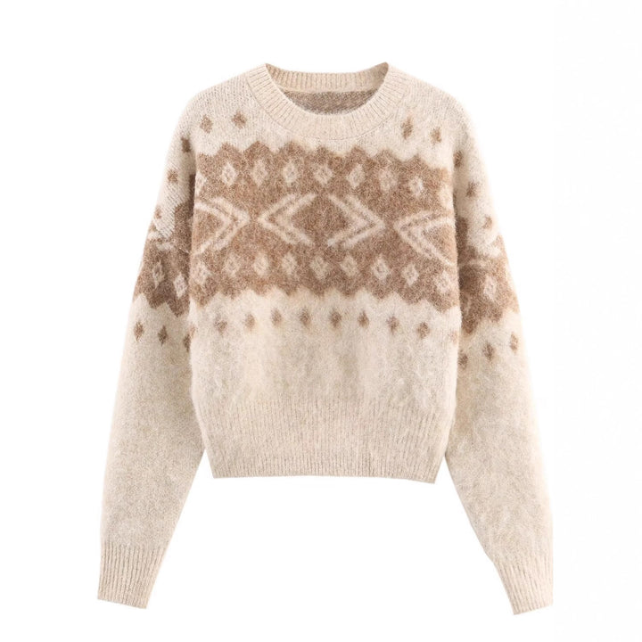 Damen Flauschiger Strickpullover mit Norwegermuster und kastiger Passform Drune