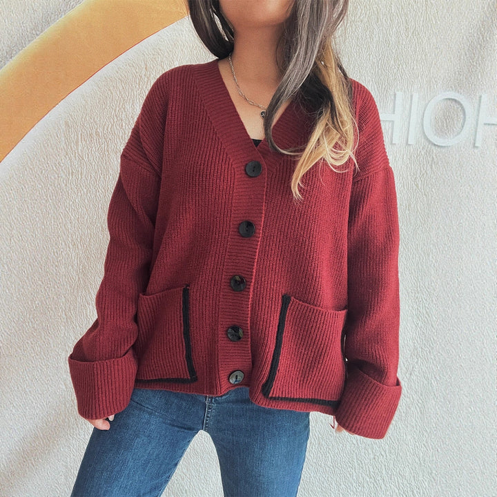 Damen Strickjacke mit eleganten Taschen und strukturiertem Design Drune