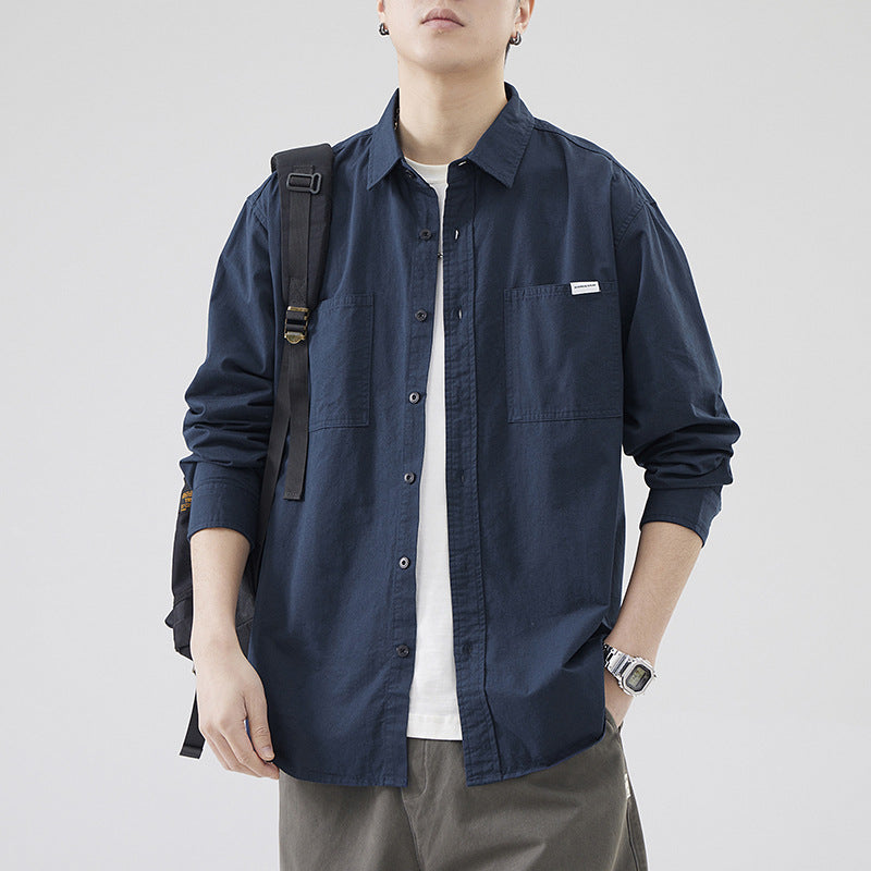 Herren Oversized Baumwollhemd mit doppelten Brusttaschen und Relaxed-Fit Drune