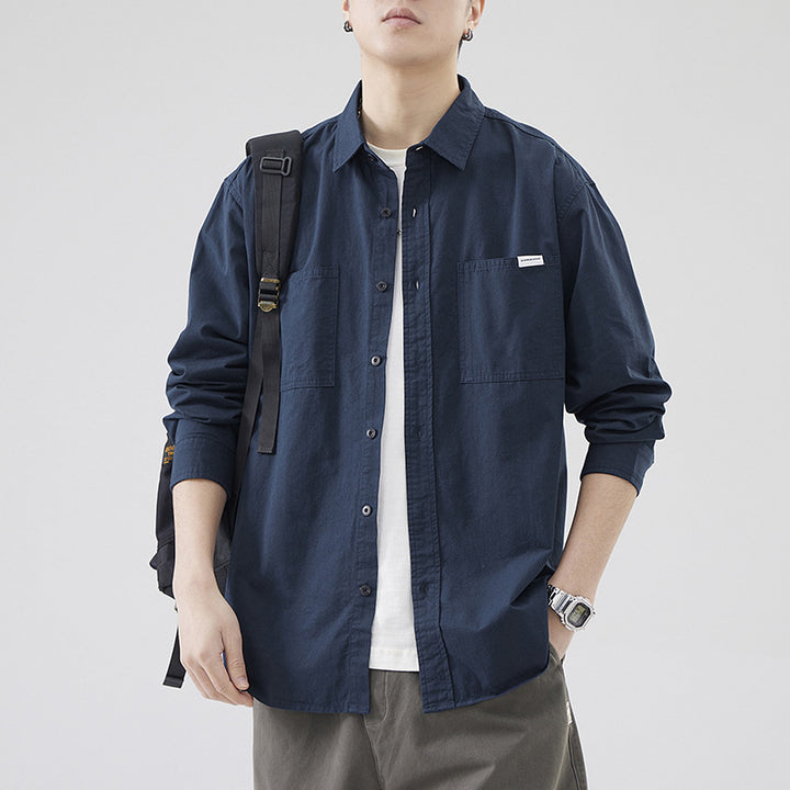 Herren Oversized Baumwollhemd mit doppelten Brusttaschen und Relaxed-Fit Drune
