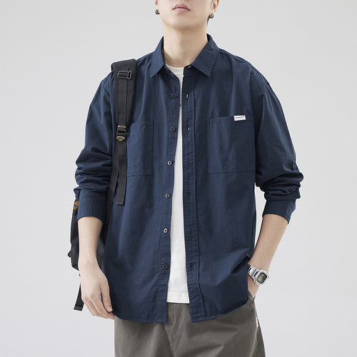 Herren Oversized Baumwollhemd mit doppelten Brusttaschen und Relaxed-Fit Drune